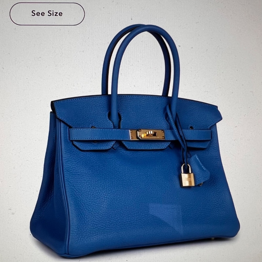 Hermès handbag.  Birkin 30 Special Order HSS Blue Electric Mykonos Gold Hardware